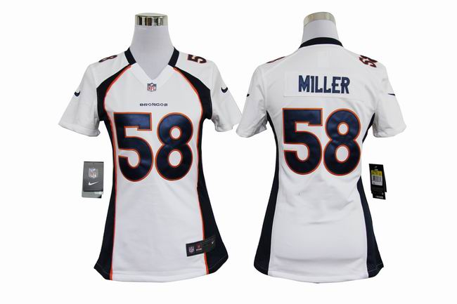 Nike Broncos 58 Miller White Game Women Jerseys