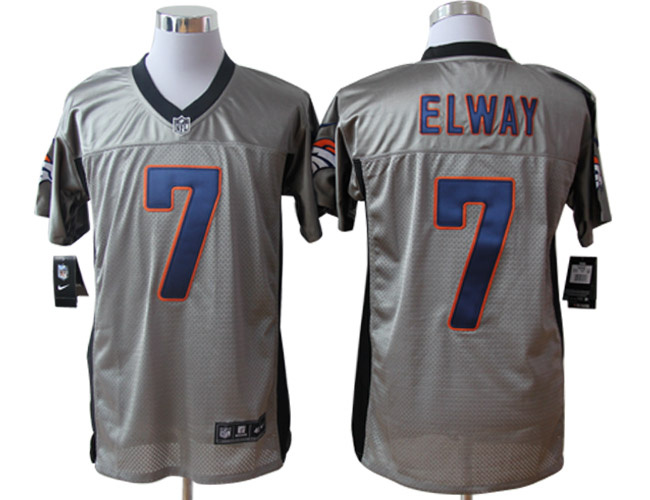 Nike Broncos 7 Elway Grey Elite Jerseys