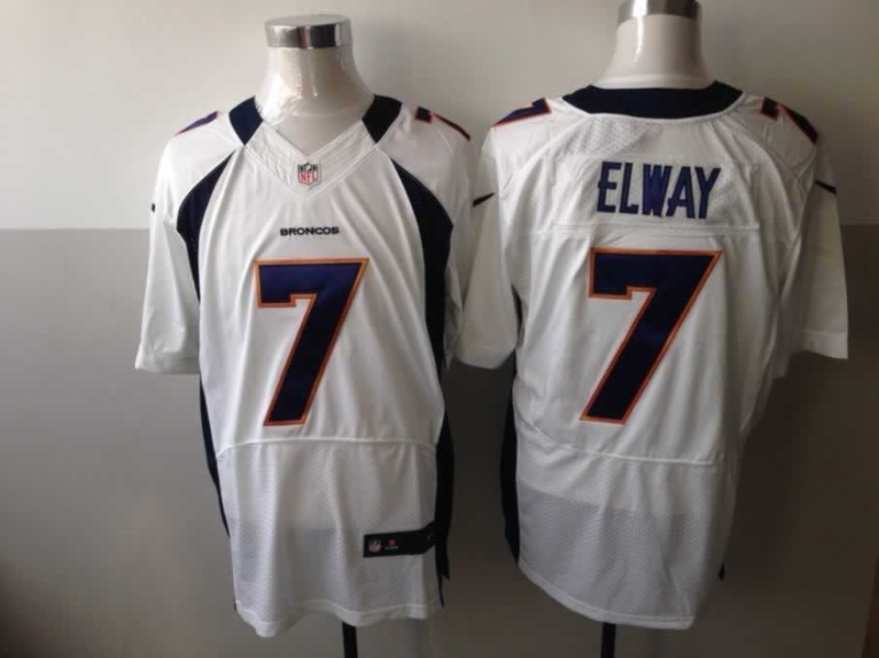 Nike Broncos 7 Elway White Elite Jerseys