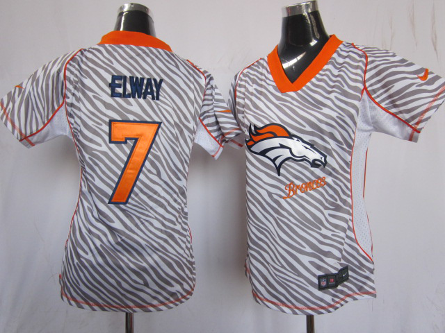 Nike Broncos 7 Elway Women Zebra Jerseys