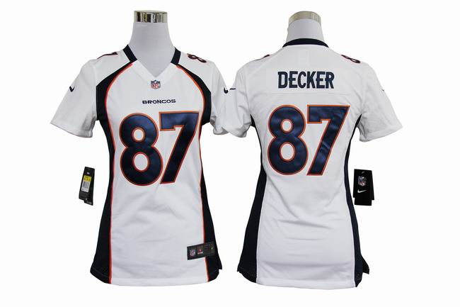 Nike Broncos 87 Decker White Game Women Jerseys