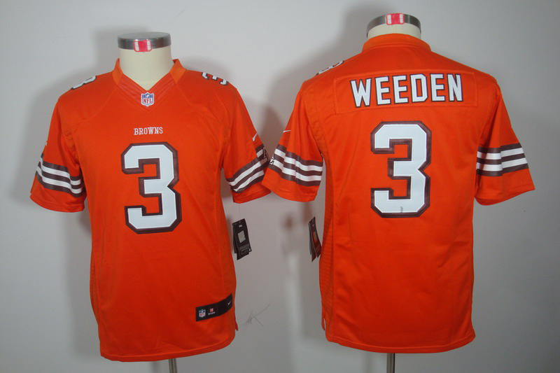 Nike Browns 3 Weeden Orange Kids Limited Jerseys - Click Image to Close