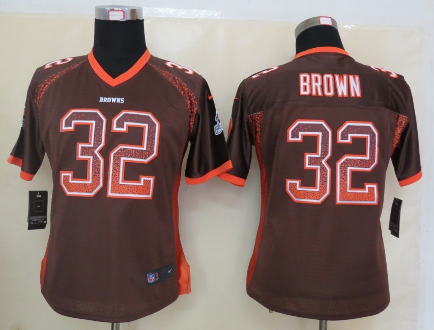 Nike Browns 32 Brown Brown Women Elite Drift Jersey