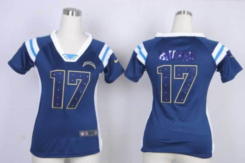 Nike Chargers 17 Rivers Blue Women's Handwork Sequin lettering Fashion Jerseys - Click Image to Close