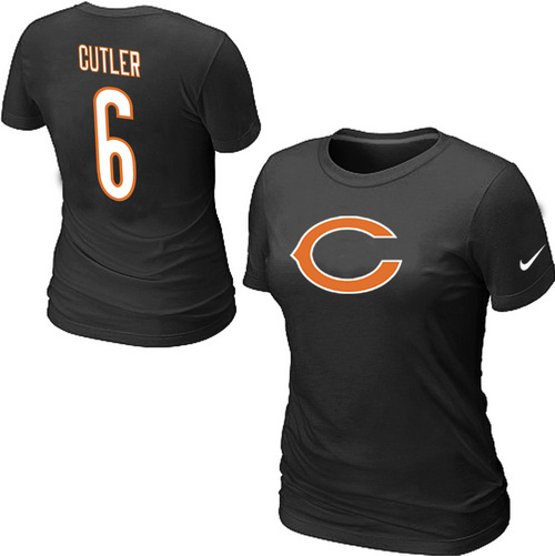 Nike Chicago Bears 6 Jay Cutler Name & Number Women's T-Shirt Black