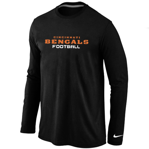 Nike Cincinnati Bengals Authentic font Long Sleeve T-Shirt Black - Click Image to Close