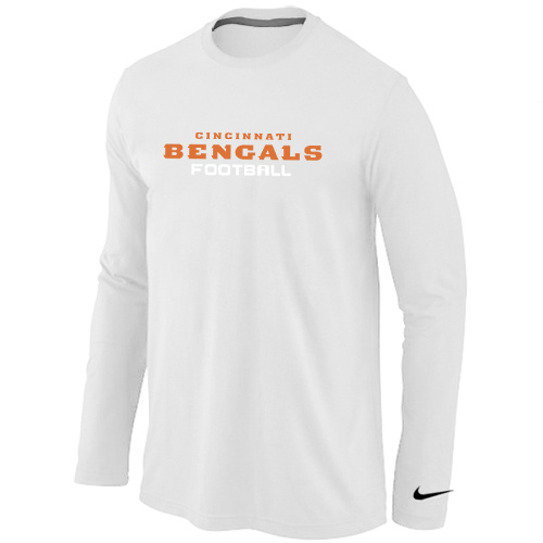 Nike Cincinnati Bengals Authentic font Long Sleeve T-Shirt White - Click Image to Close