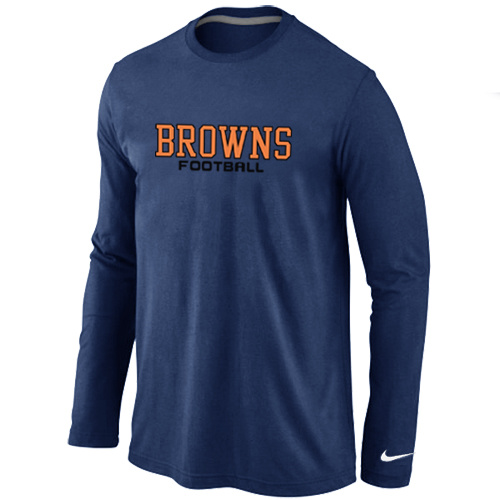 Nike Cleveland Browns Authentic font Long Sleeve T-Shirt D.Blue - Click Image to Close