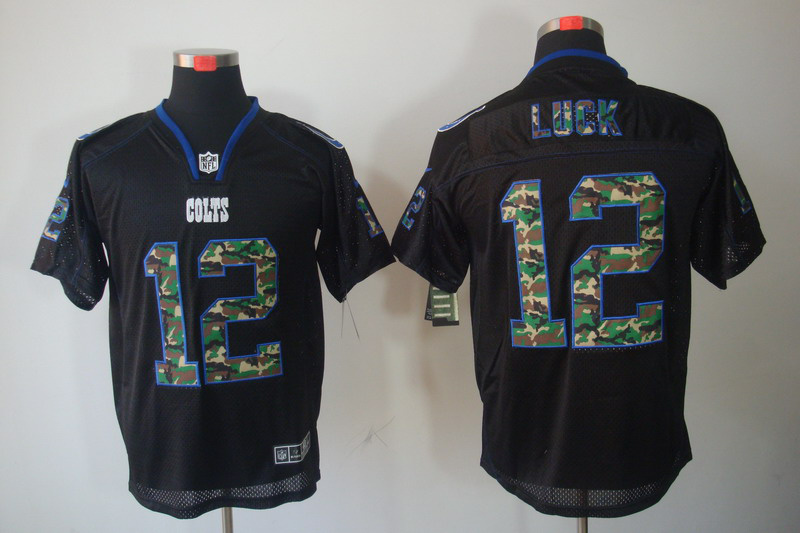 Nike Colts 12 LUCK Black Camo number Elite Jerseys