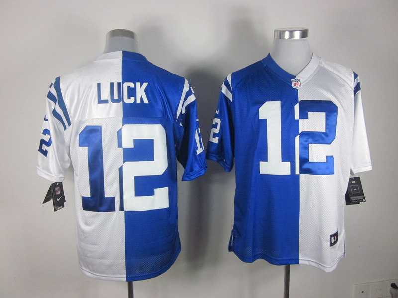Nike Colts 12 Luck Blue&White Split Elite Jerseys