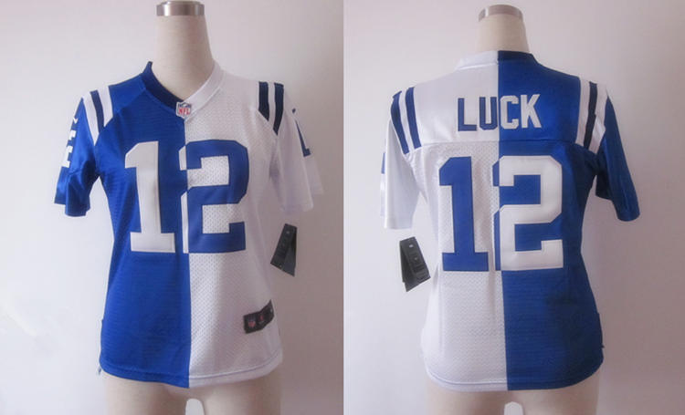 Nike Colts 12 Luck Blue&White Women Split Elite Jerseys