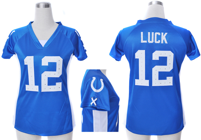 Nike Colts 12 Luck Blue Women Draft Him II Top Jerseys