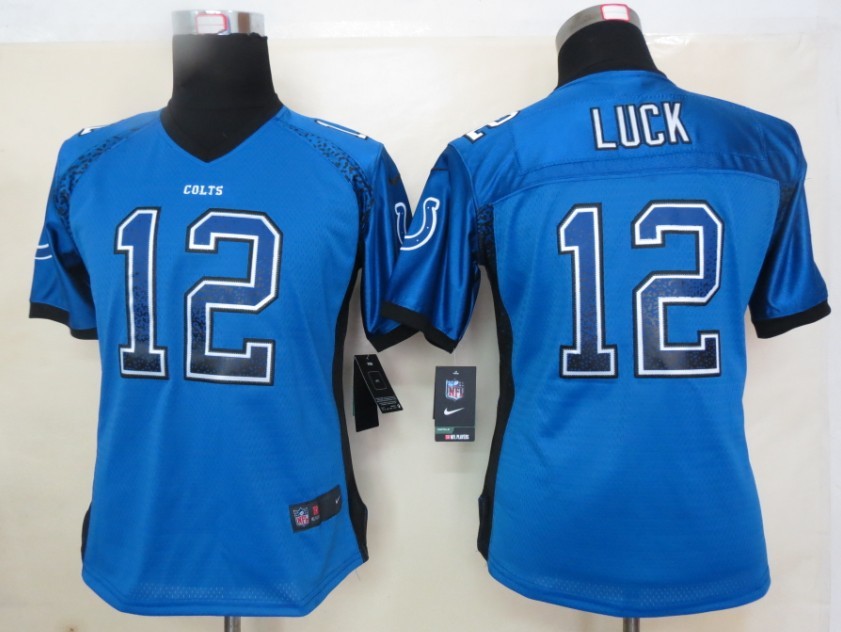 Nike Colts 12 Luck Blue Women Elite Drift Jersey - Click Image to Close