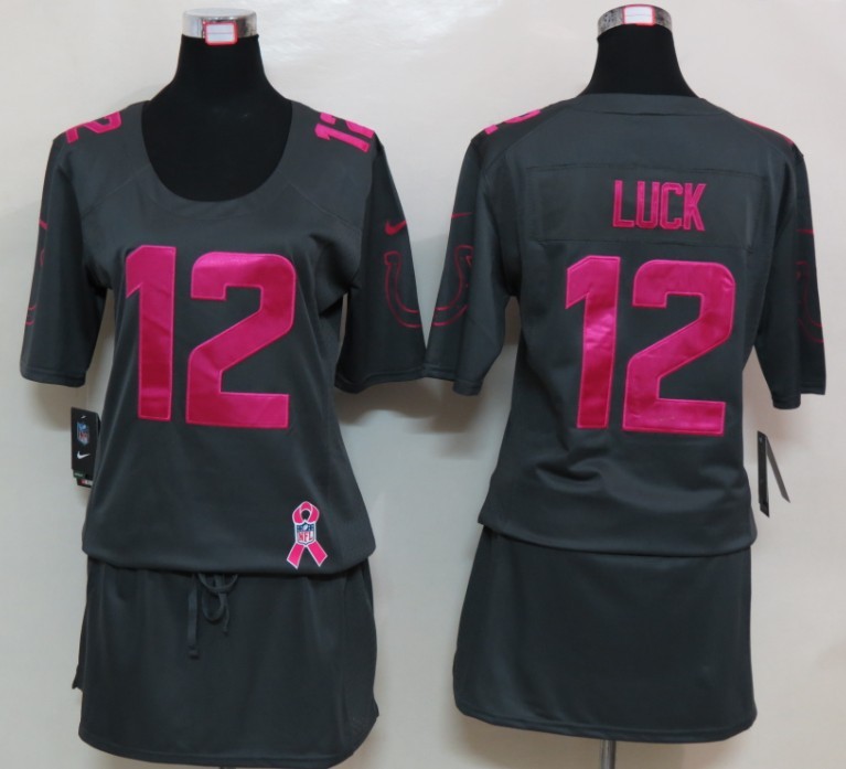 Nike Colts 12 Luck Elite breast Cancer Awareness Dark Grey Women Jerseys