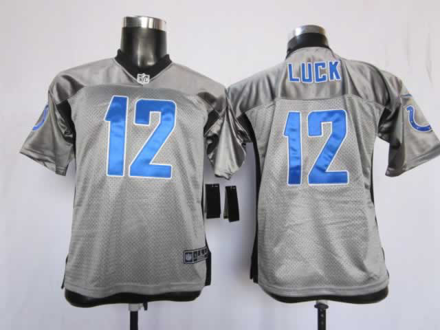 Nike Colts 12 Luck Grey Kids Elite Jerseys