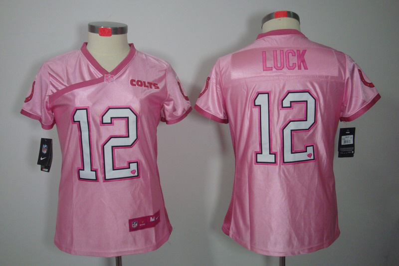 Nike Colts 12 Luck Pink Love's Women Jerseys