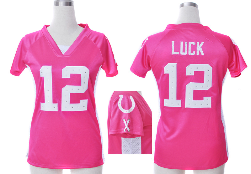 Nike Colts 12 Luck Pink Women Draft Him II Top Jerseys