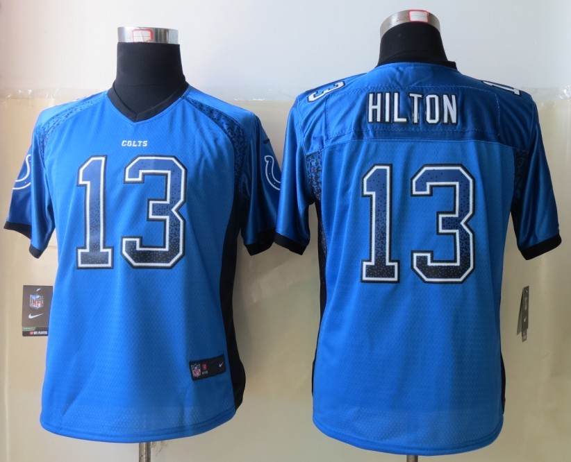 Nike Colts 13 Hilton Blue Women Elite Drift Jersey