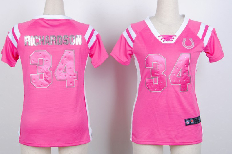 Nike Colts 34 Richardson Pink Women's Handwork Sequin lettering Fashion Jerseys