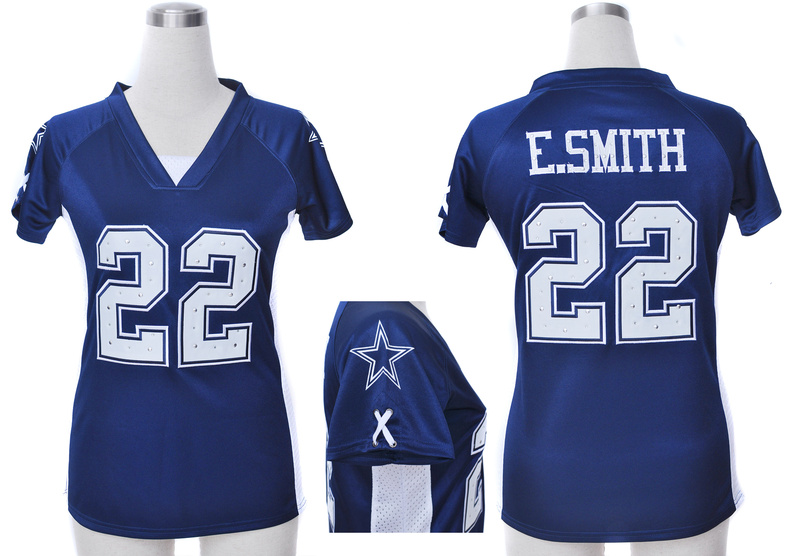 Nike Cowboys 22 E.Smith Blue Women Draft Him II Top Jerseys