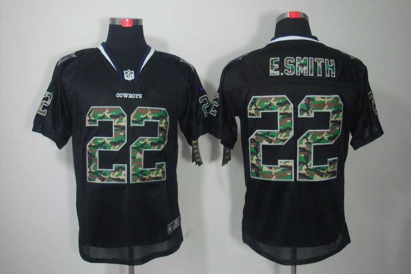 Nike Cowboys 22 E.Smith Camo Number Black Elite Jerseys