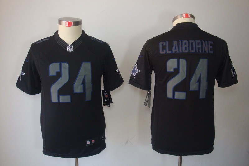 Nike Cowboys 24 Claiborne Black Impact Kids Limited Jerseys