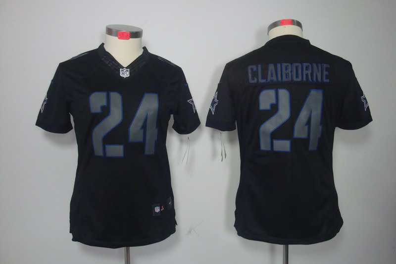 Nike Cowboys 24 Claiborne Black Impact Women Limited Jerseys