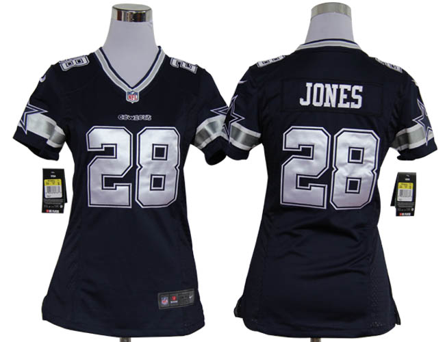 Nike Cowboys 28 Jones Blue Game Women Jerseys