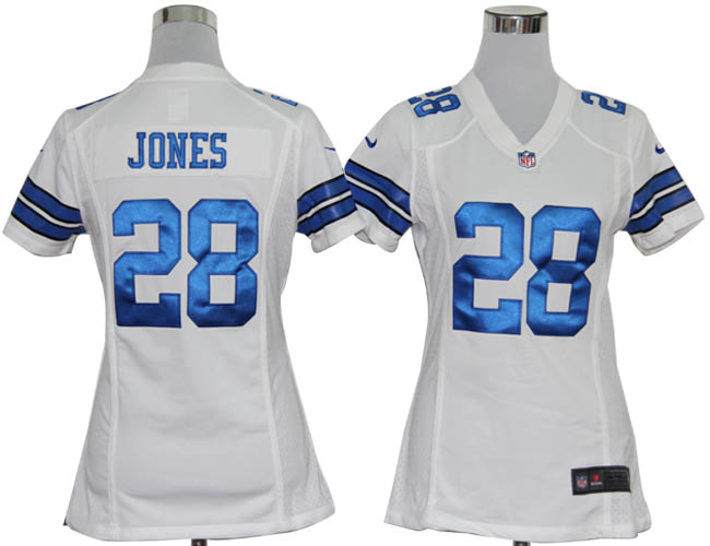 Nike Cowboys 28 Jones White Game Women Jerseys