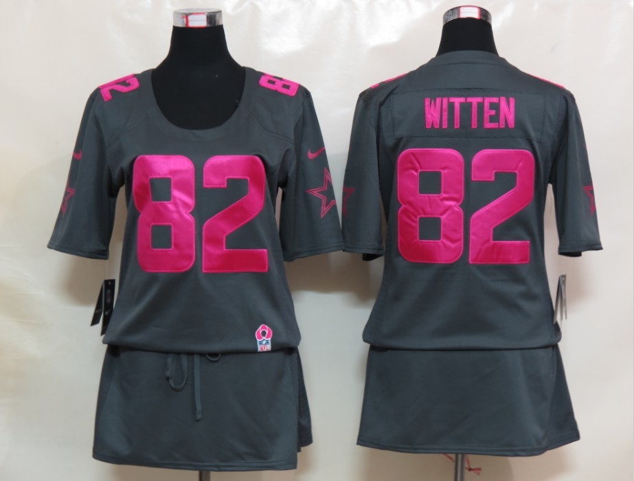 Nike Cowboys 82 Witten Elite breast Cancer Awareness Dark Grey Women Jerseys