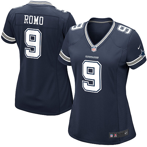 Nike Cowboys 9 Romo Blue Game Women Jerseys