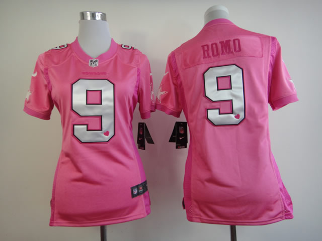 Nike Cowboys 9 Romo Pink Love's Women Jerseys