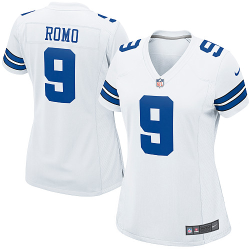 Nike Cowboys 9 Romo White Game Women Jerseys