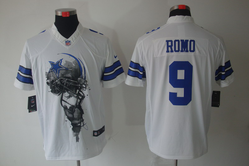 Nike Cowboys 9 Romo White Helmet Tri-Blend Limited Jerseys