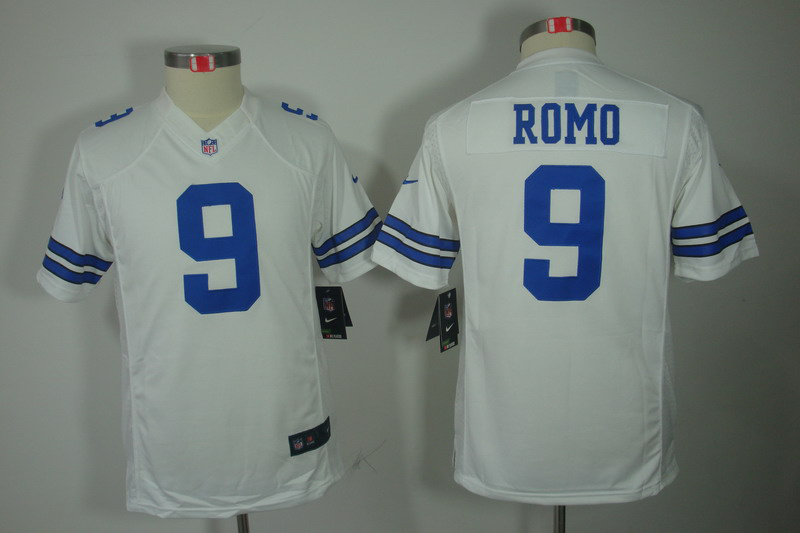 Nike Cowboys 9 Romo White Kids Limited Jerseys