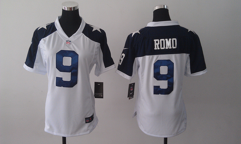 Nike Cowboys 9 Romo White Thanksgiving Women Game Jerseys