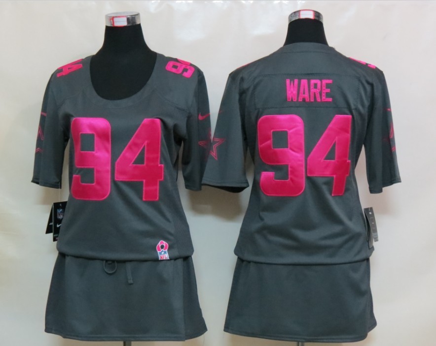Nike Cowboys 94 Ware Elite breast Cancer Awareness Dark Grey Women Jerseys