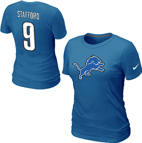 Nike Detroit Lions 9 Matthew Stafford Name & Number Women's T-Shirt - Click Image to Close