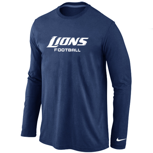 Nike Detroit Lions Authentic font Long Sleeve T-Shirt D.Blue - Click Image to Close