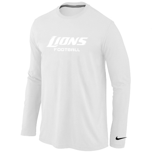 Nike Detroit Lions Authentic font Long Sleeve T-Shirt White - Click Image to Close