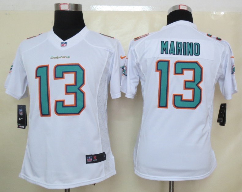 Nike Dolphins 13 Marino White New Women Limited Jerseys