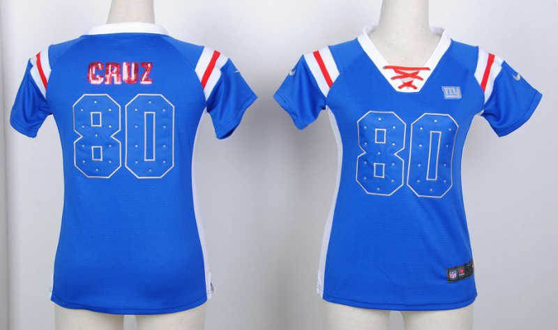 Nike Giants 80 Victor Cruz Blue Women's Handwork Sequin lettering Fashion Jerseys - Click Image to Close