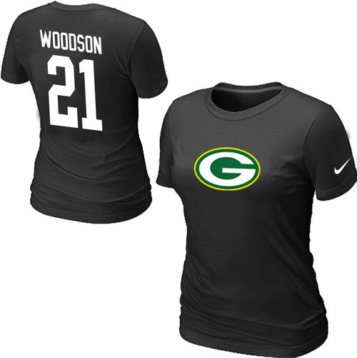 Nike Green Bay Packers 21 WOODSON Name & Number Women's T-Shirt Black