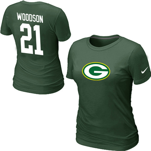 Nike Green Bay Packers 21 WOODSON Name & Number Women's T-Shirt Green