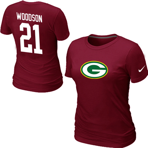 Nike Green Bay Packers 21 WOODSON Name & Number Women's T-Shirt Red