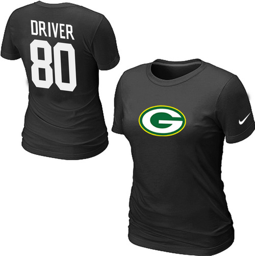 Nike Green Bay Packers 80 Donald Driver Name & Number Women's T-Shirt Black