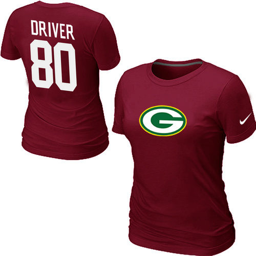 Nike Green Bay Packers 80 Donald Driver Name & Number Women's T-Shirt Red Nike Green Bay Packers 80 Donald Driver Name & Number Women's T-Shirt Red