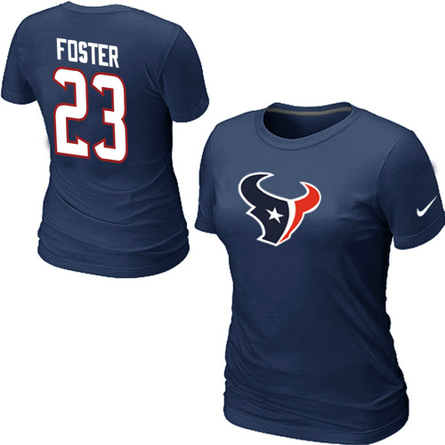 Nike Houston Texans 23 FOSTER Name & Number Blue Women's T-Shirt - Click Image to Close