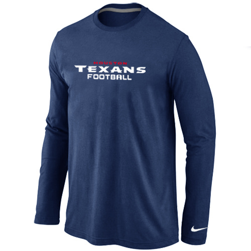 Nike Houston Texans Authentic font Long Sleeve T-Shirt D.Blue