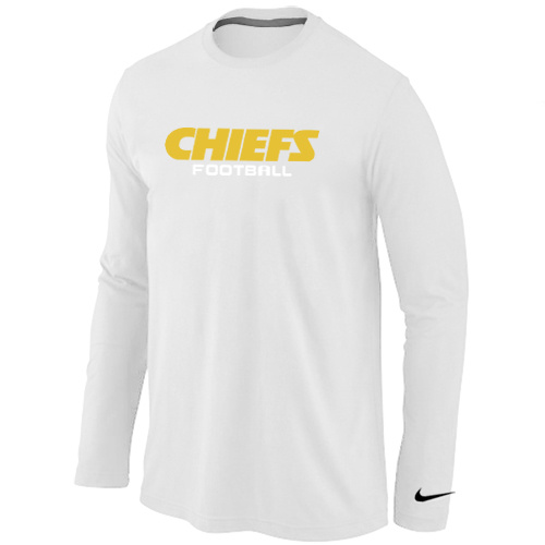 Nike Kansas City Chiefs Authentic font Long Sleeve T-Shirt White - Click Image to Close